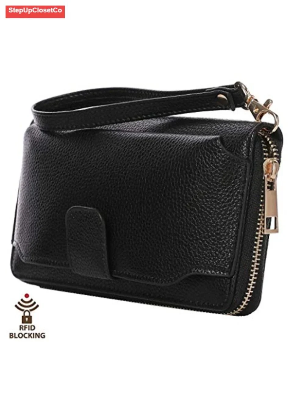Women Wristlet Wallet with Cell Phone Holder Zip Around Handbag Faux Leather